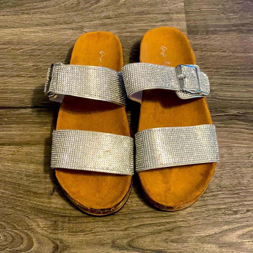 Blingy buckle slide on sandals